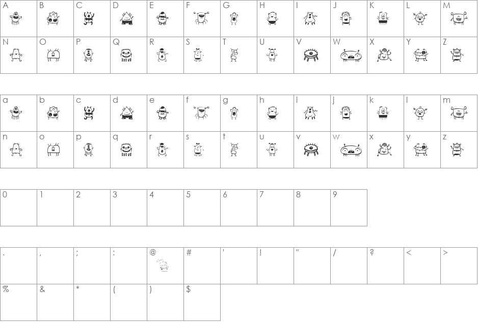 alien dude font character map preview
