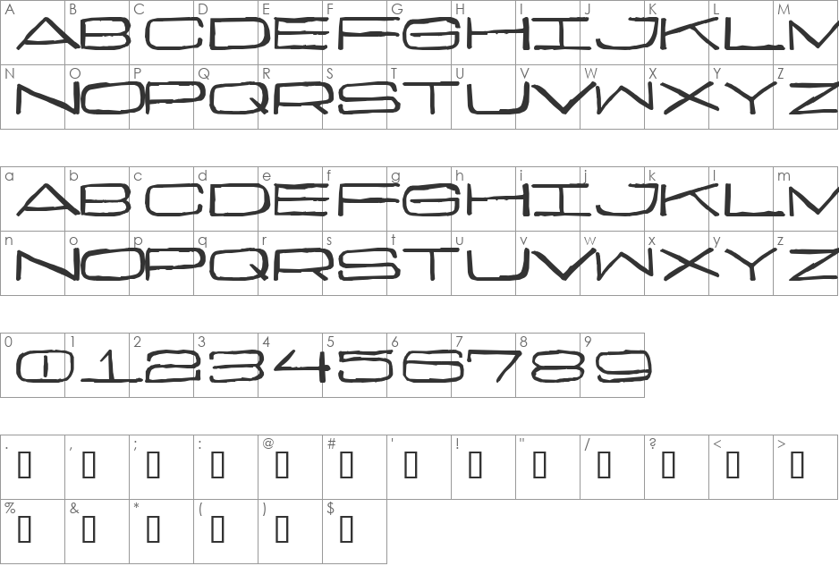Curmudgeonly font character map preview