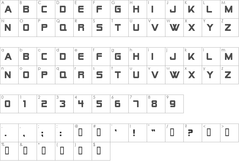 Alien Encounters font character map preview