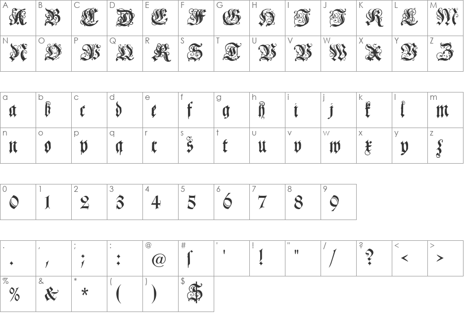 Current Becker font character map preview