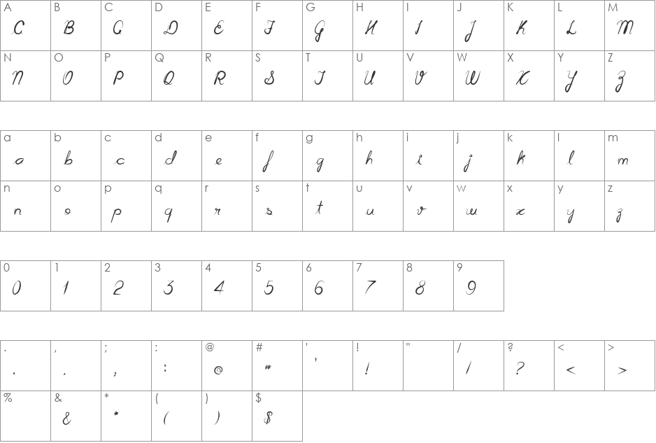 Cursiva font character map preview