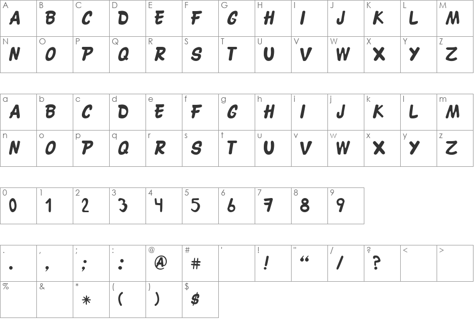 CURSIVE font character map preview
