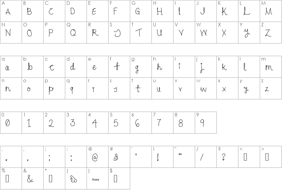 cursive font character map preview