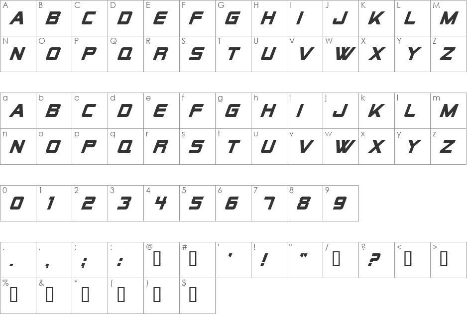 Alien Encounters Solid font character map preview