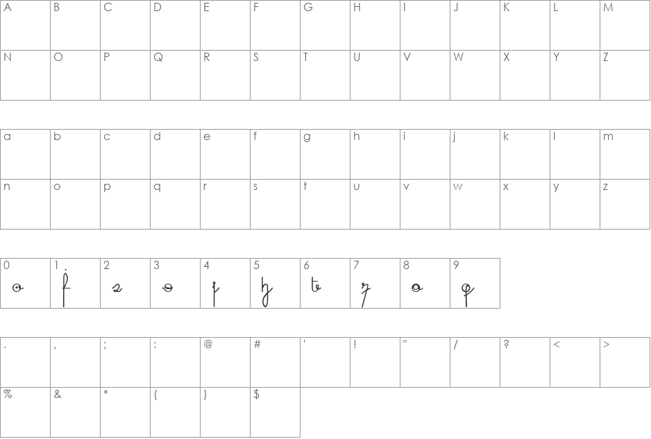 cursive digits font character map preview