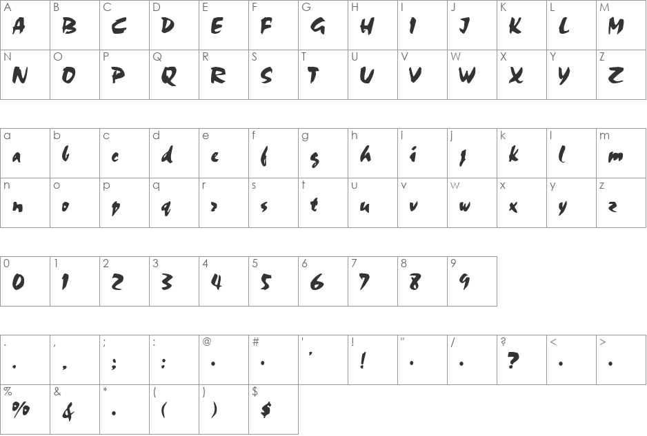 CURTIS font character map preview