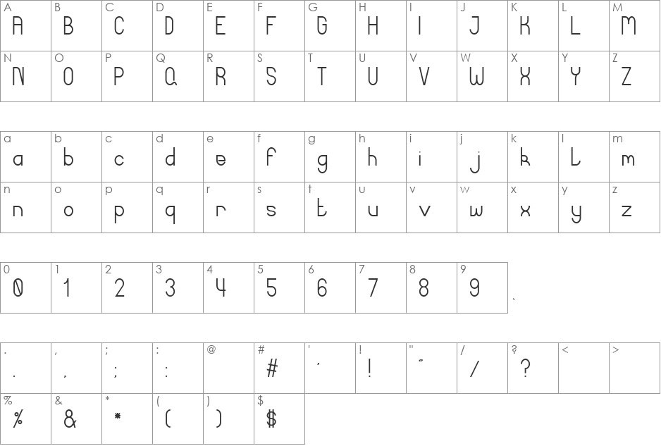 Curvada font character map preview