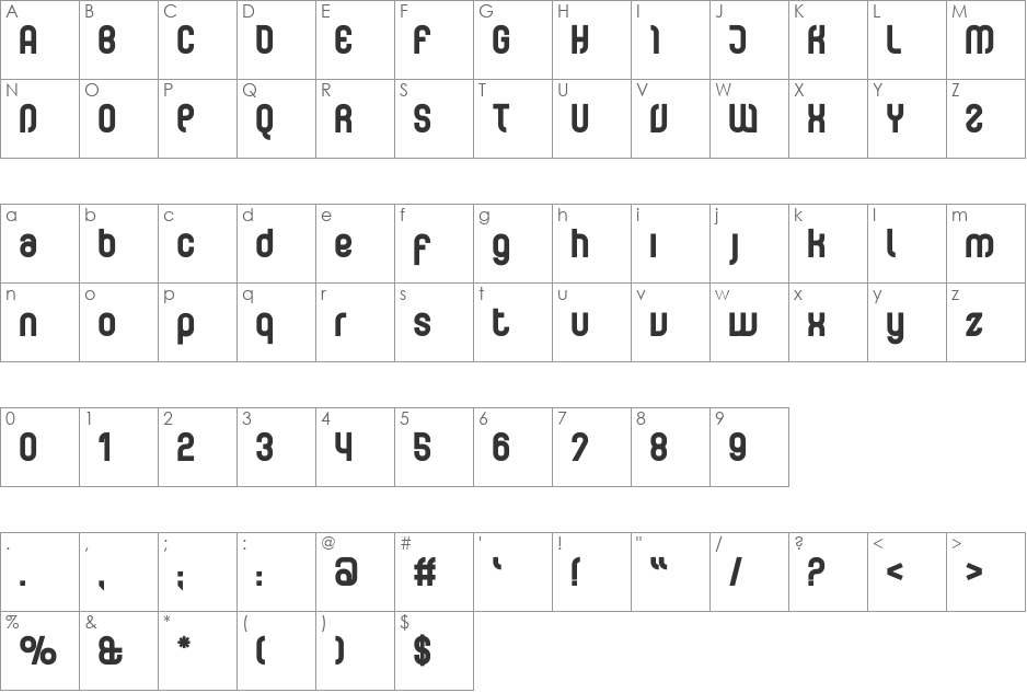 Curvature font character map preview