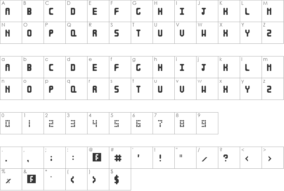 Curvature font character map preview