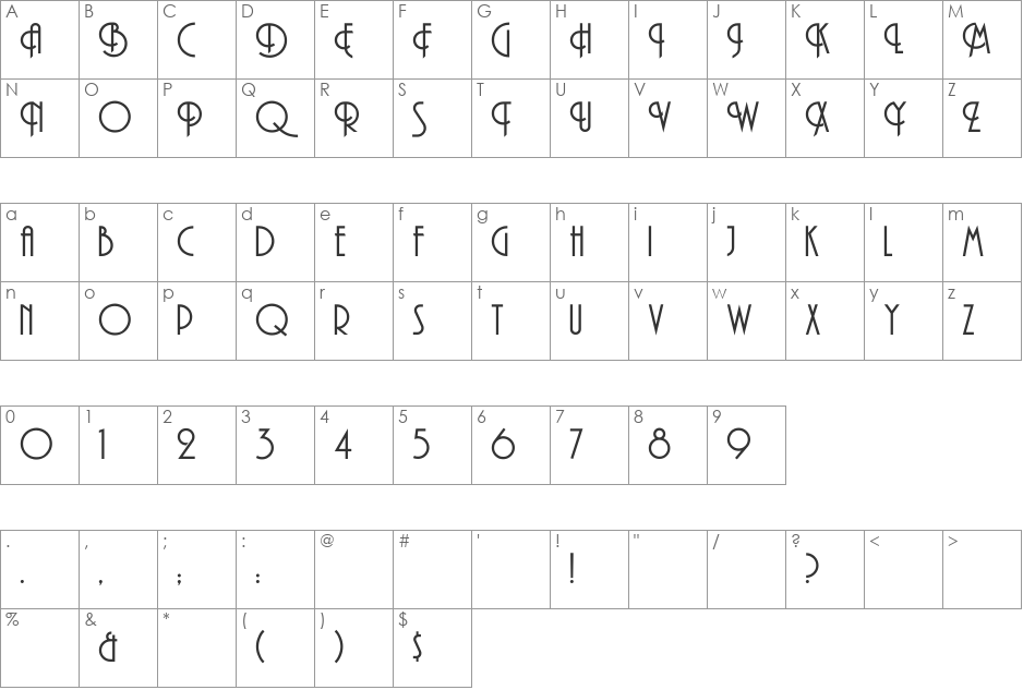 Curvi font character map preview