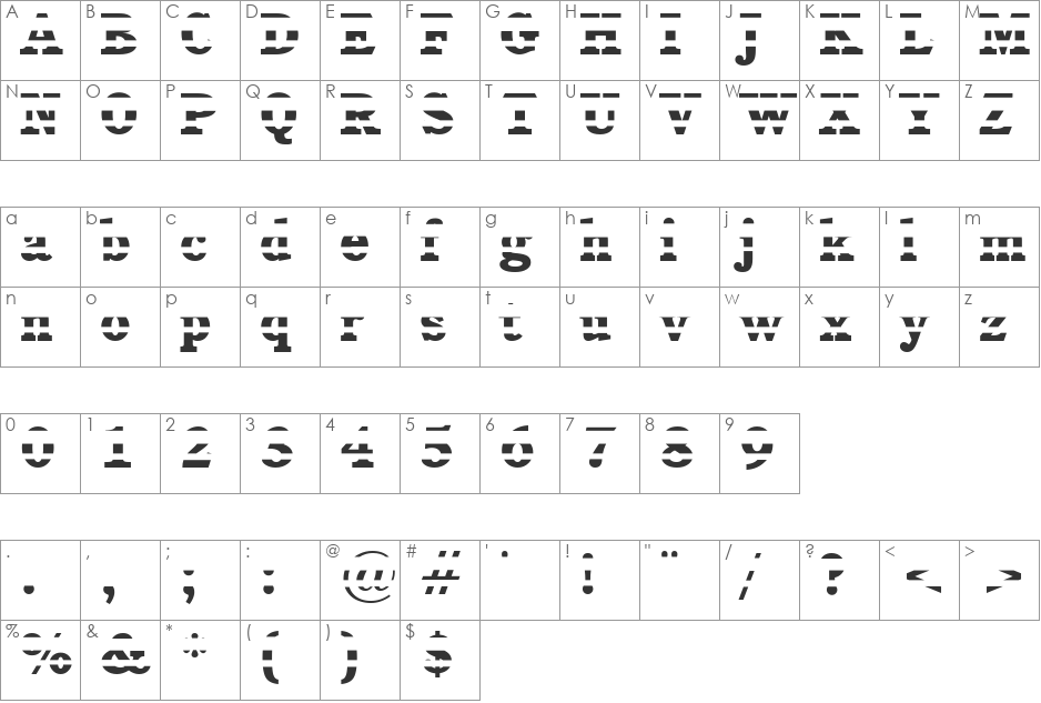 Cushion Crack font character map preview