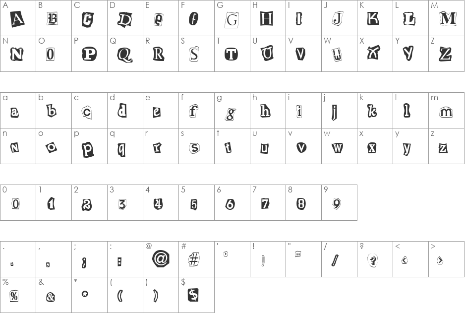 Cut-n-Paste font character map preview