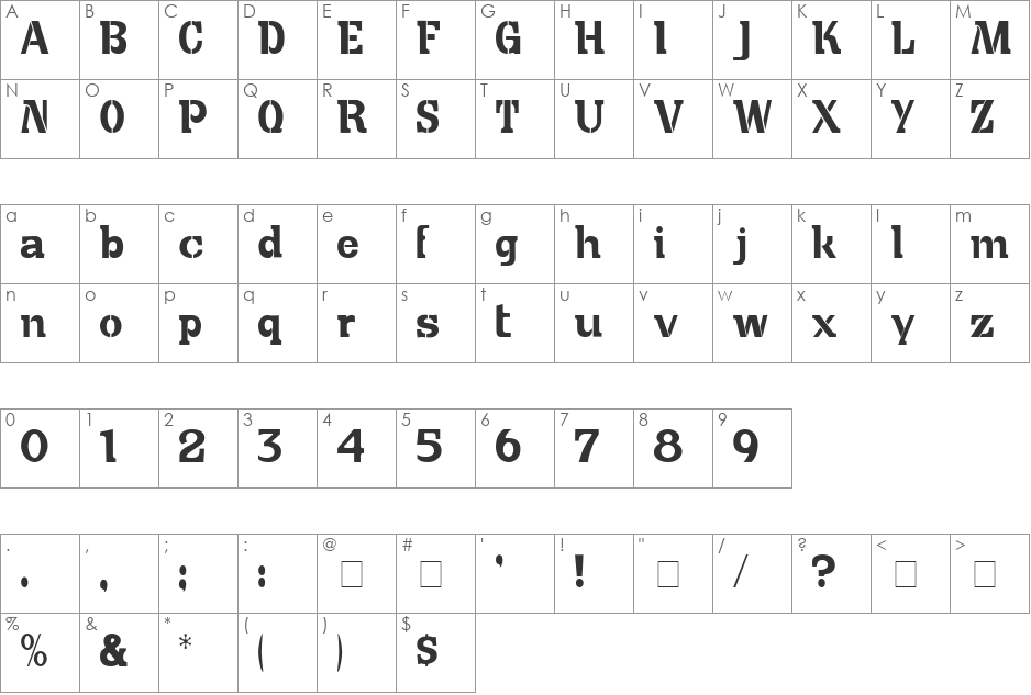 Cute Crate Display SSi font character map preview