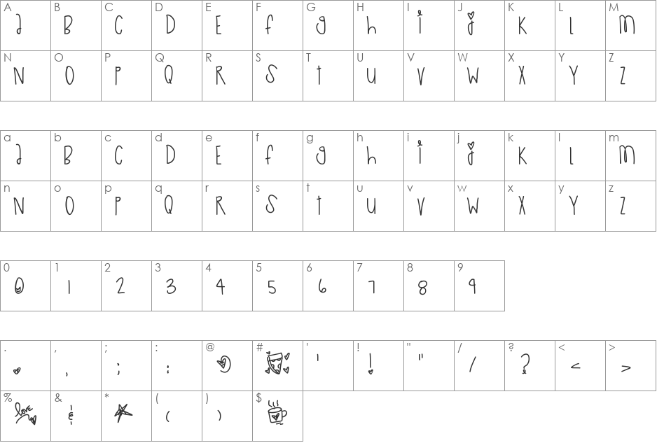 CuteAsAButton font character map preview