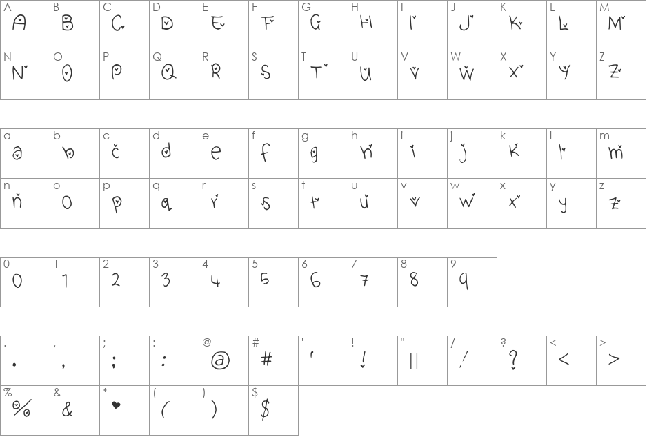 Cute_Heart_Font font character map preview