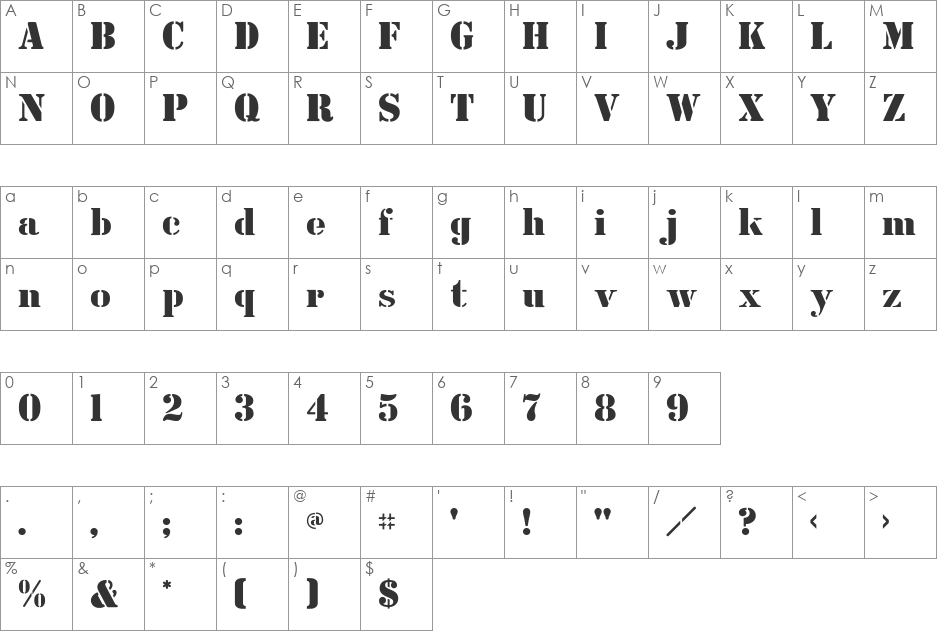 CutOutsFLF font character map preview