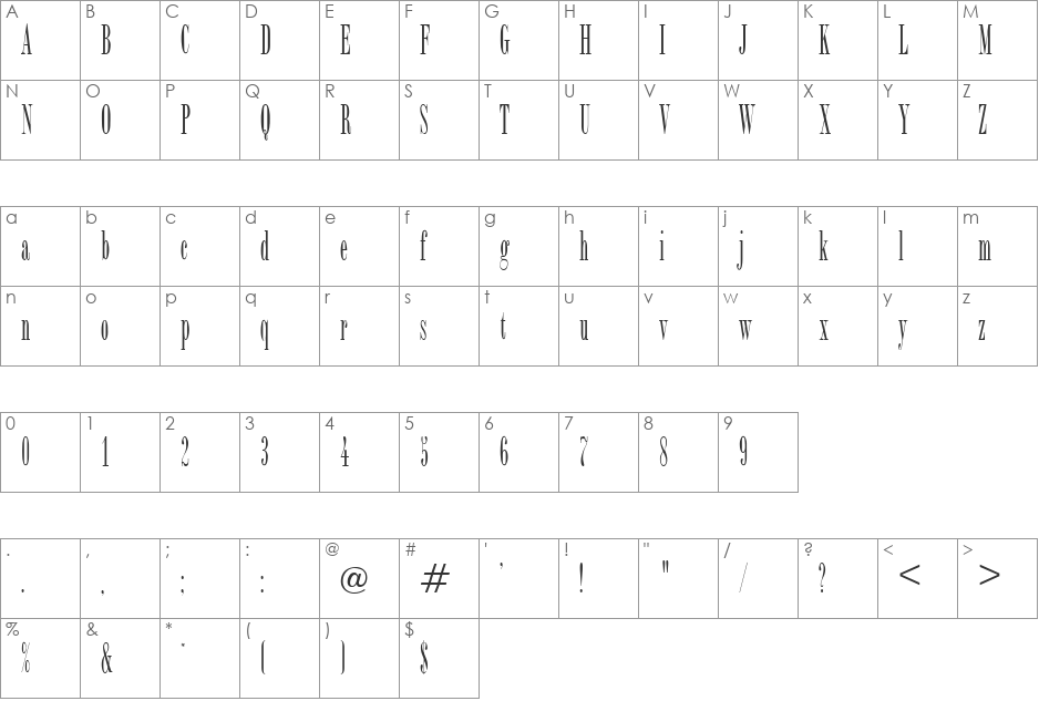 CutterRoman font character map preview