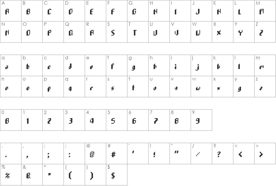 Cutting Corners font character map preview