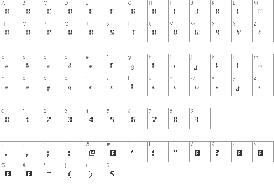 Cutting Corners ST font character map preview