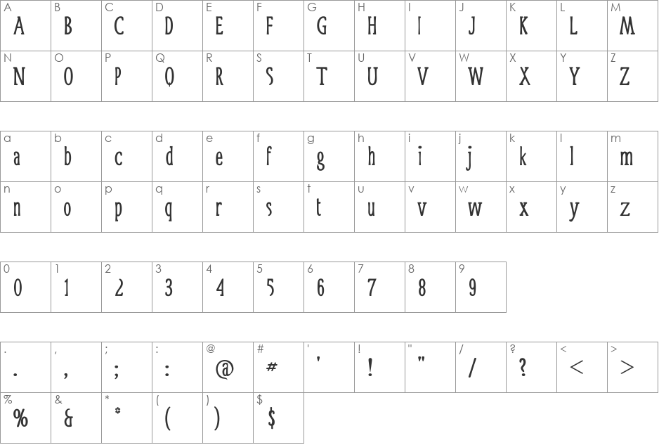 Cuty font character map preview