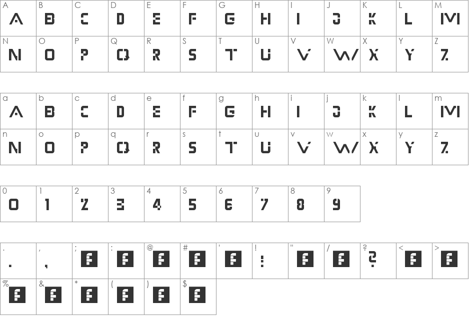 Cyber font character map preview