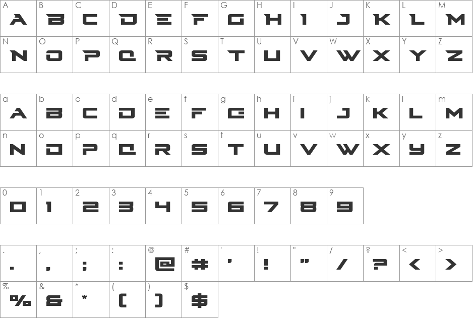 Cyberdyne Expanded Italic font character map preview