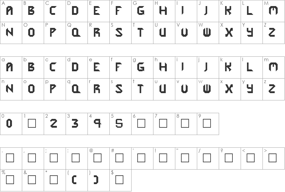 Cybergenics font character map preview