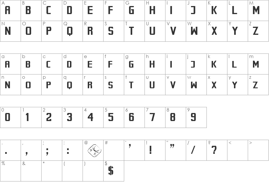 Cybernetyka Normal font character map preview