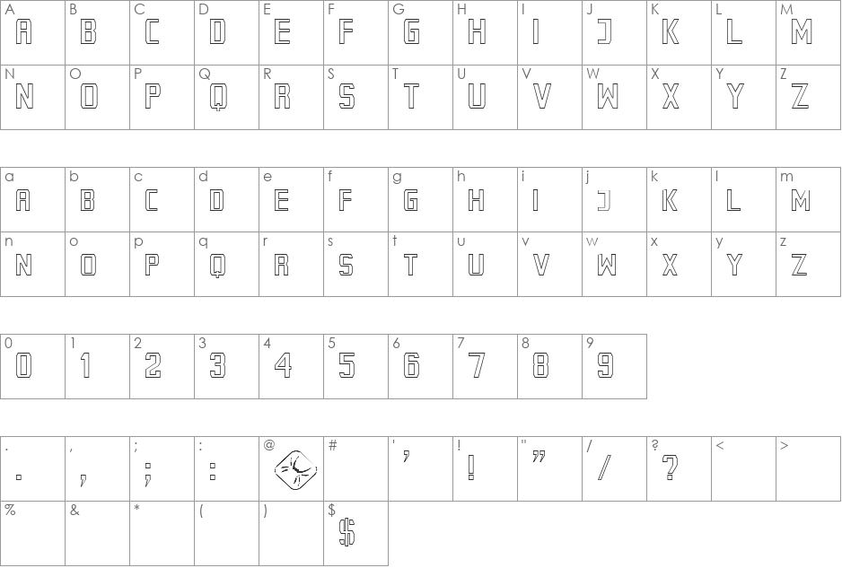 Cybernetyka Outline font character map preview