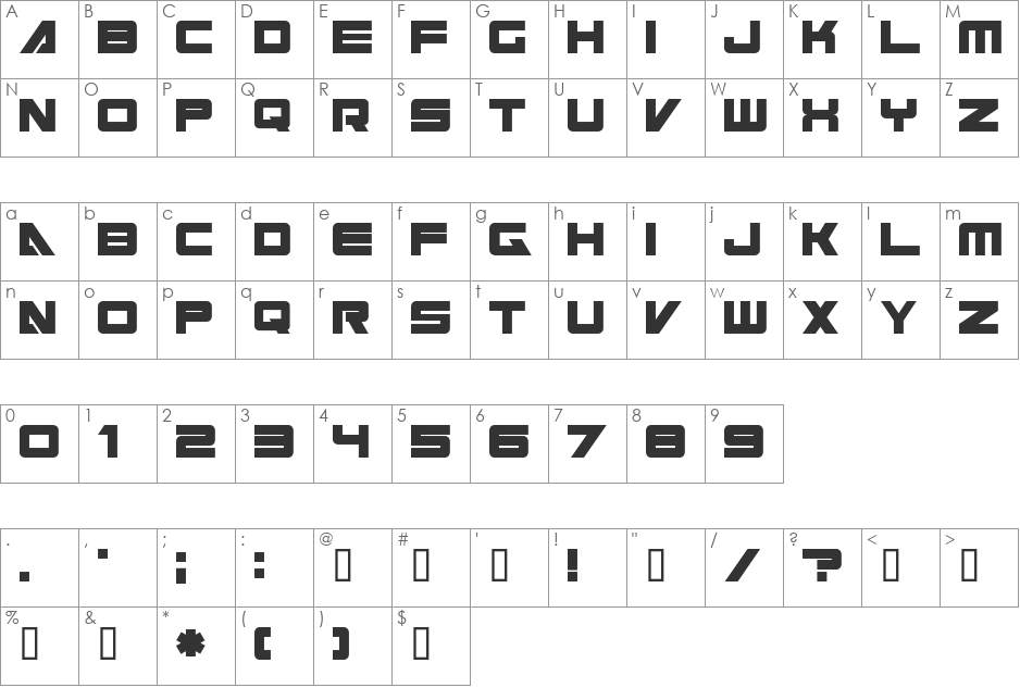 Cyberspace font character map preview
