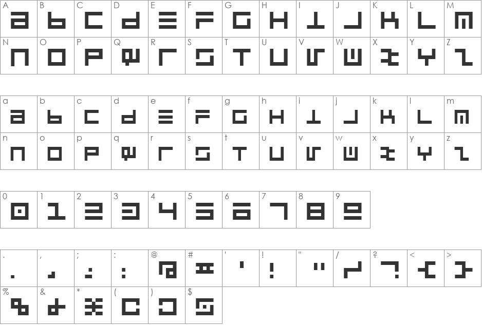 Cyberspeak font character map preview