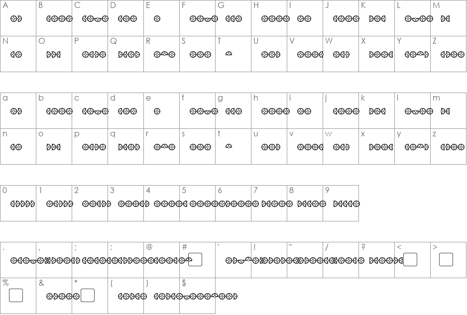 Cybertron OpCode font character map preview