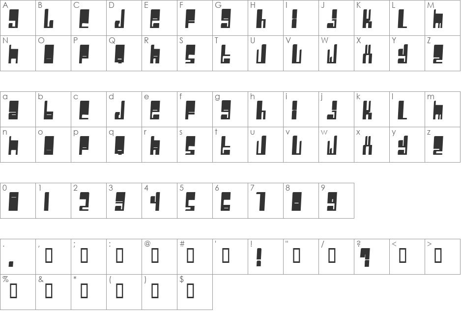 Cyberwhiz font character map preview