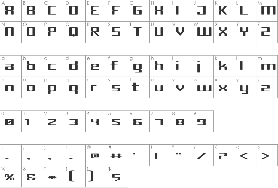 Cyborg font character map preview