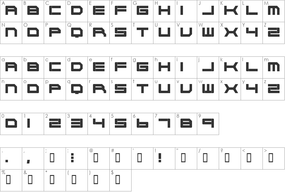 Cyborg45 font character map preview
