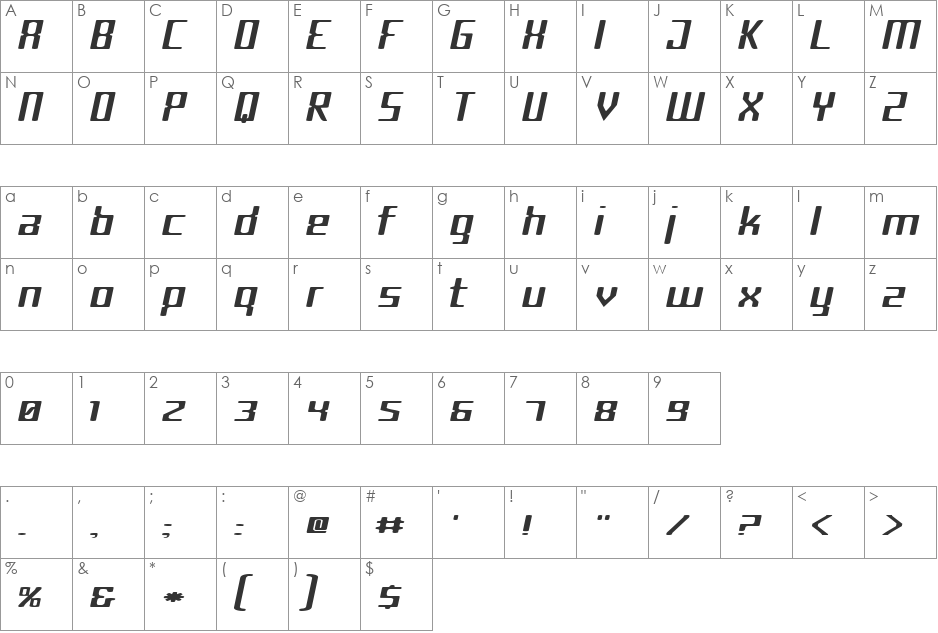 CyborgCondensed font character map preview