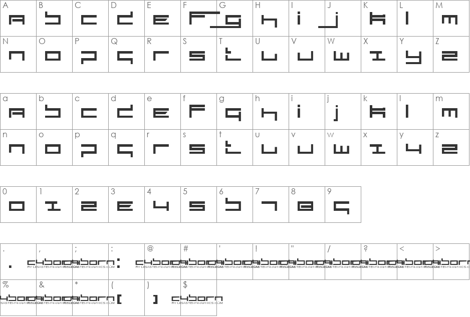 Cyborn font character map preview