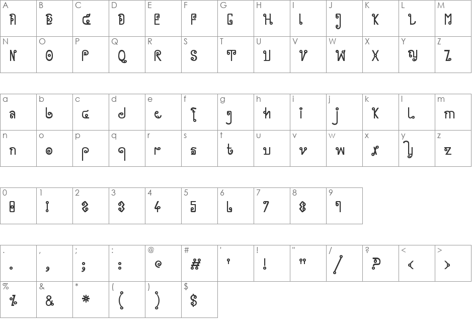 Cyclin font character map preview