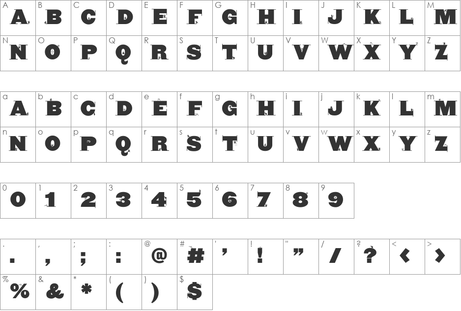CyclopsBlax4Dirk font character map preview
