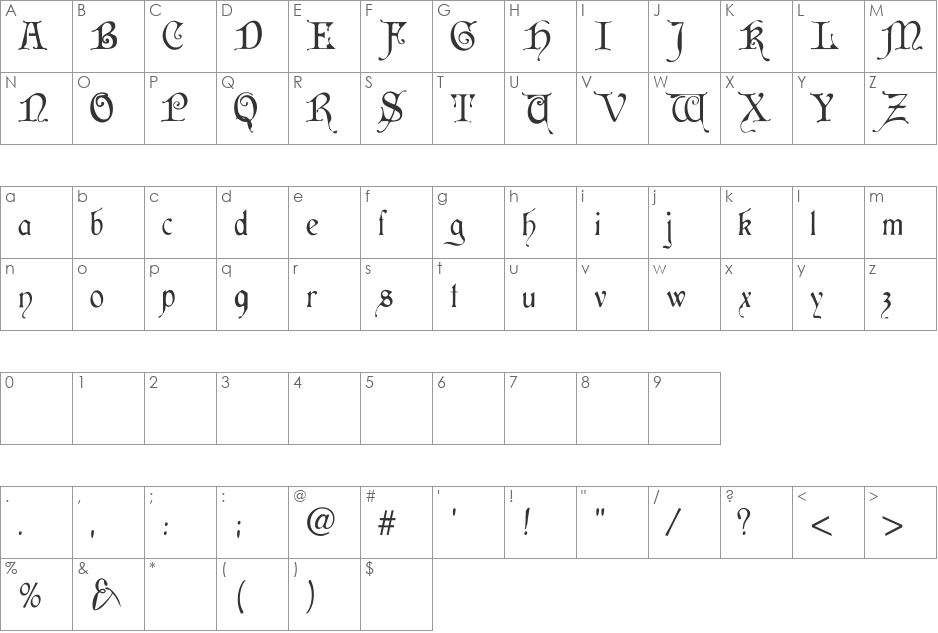 Cymbeline font character map preview