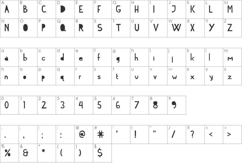 Cymo font character map preview