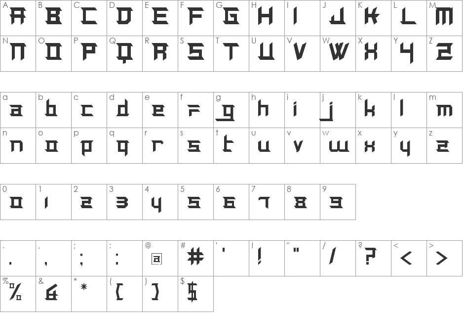 Cypress Hell font character map preview