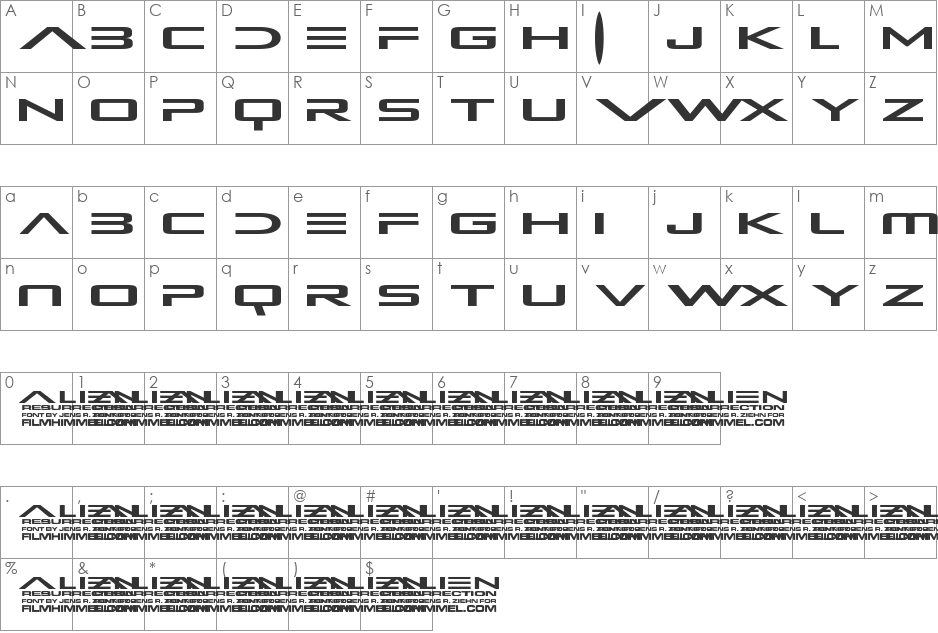 Alien Resurrection font character map preview