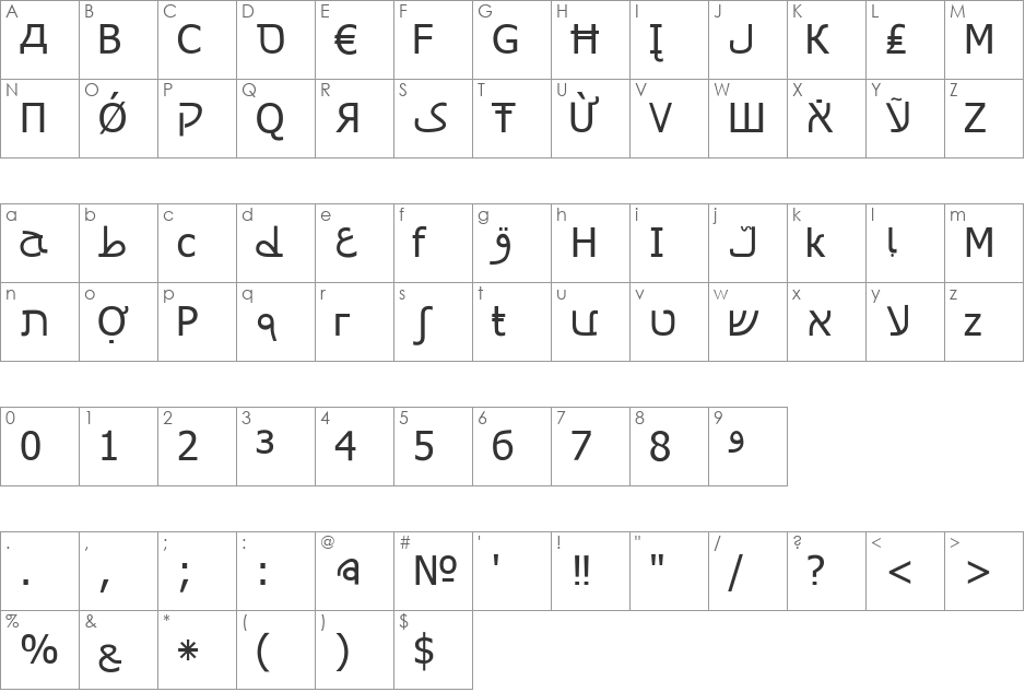 Cyrillatina font character map preview