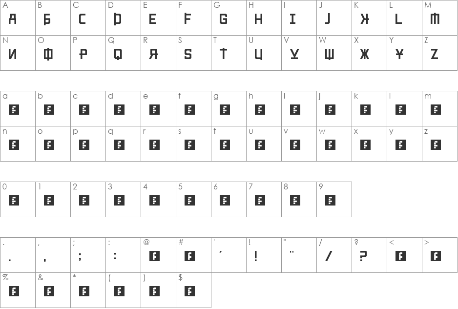 Cyrillia font character map preview