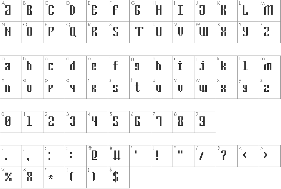 Cyrillic Pixel-7 font character map preview