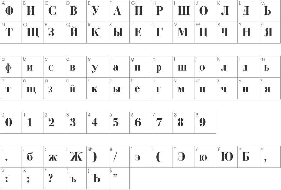 Cyrillic-Bold font character map preview