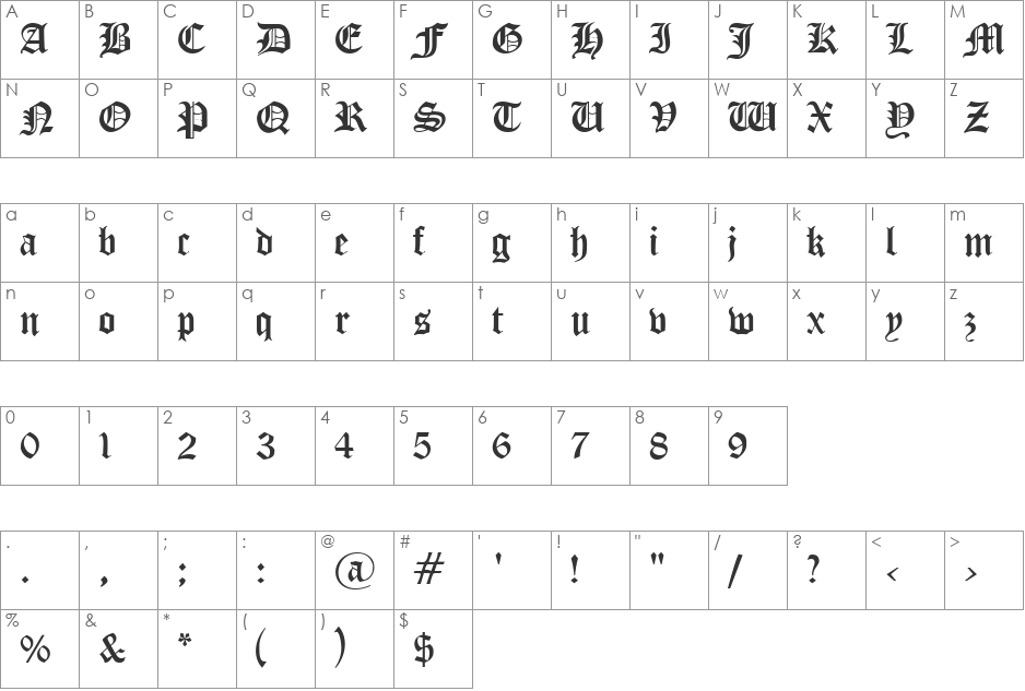 CyrillicGoth font character map preview