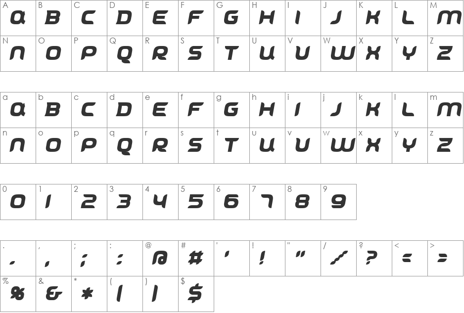Cyrivendell font character map preview