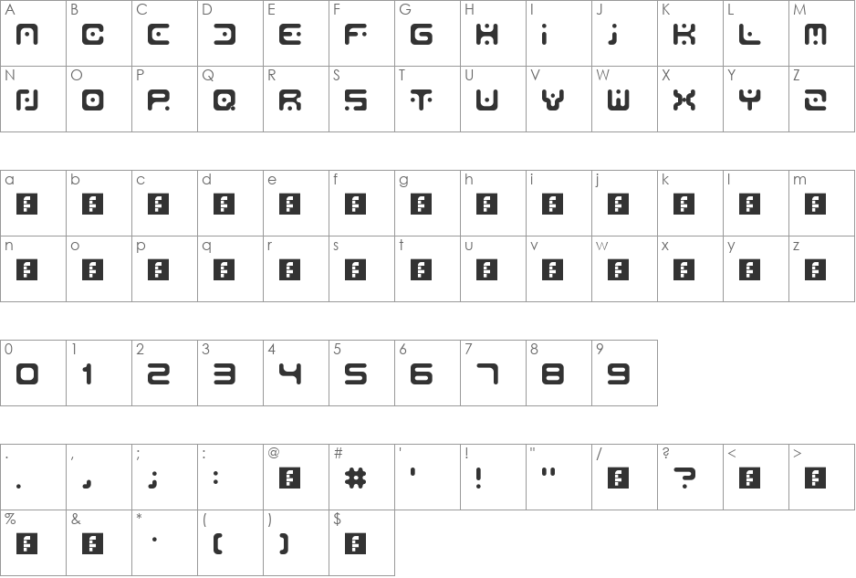 Alien Zone font character map preview